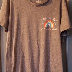 Charcoal Tee with Rainbow and Floral Design
